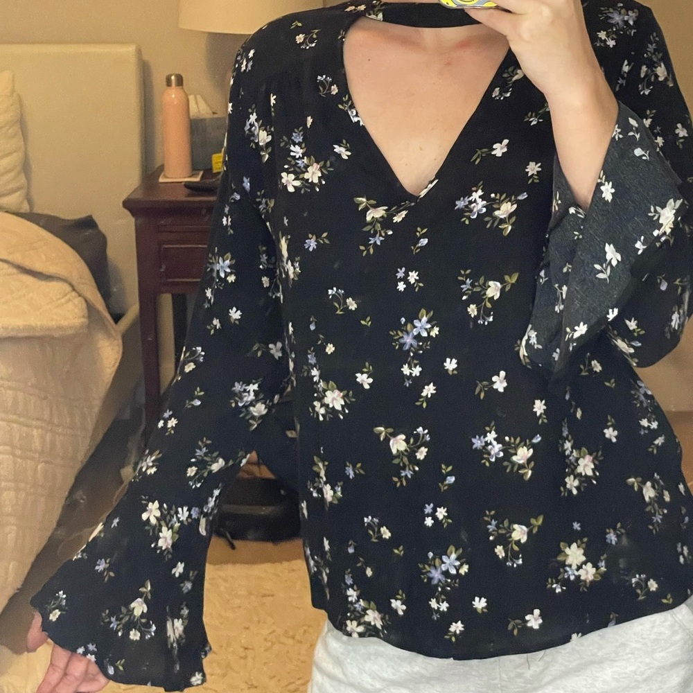Black floral cut out top